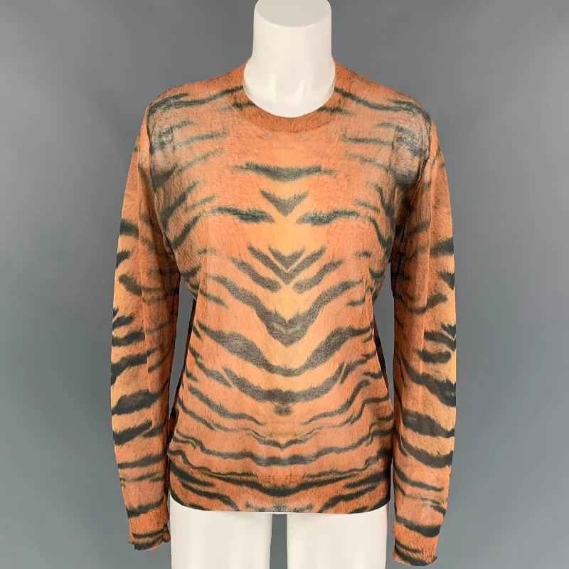 DRIES VAN NOTEN x CHRISTIAN LACROIX SS 20 Size XS Orange & Black Animal Print Cotton / Polyamide Pullover Thick Cable Knit