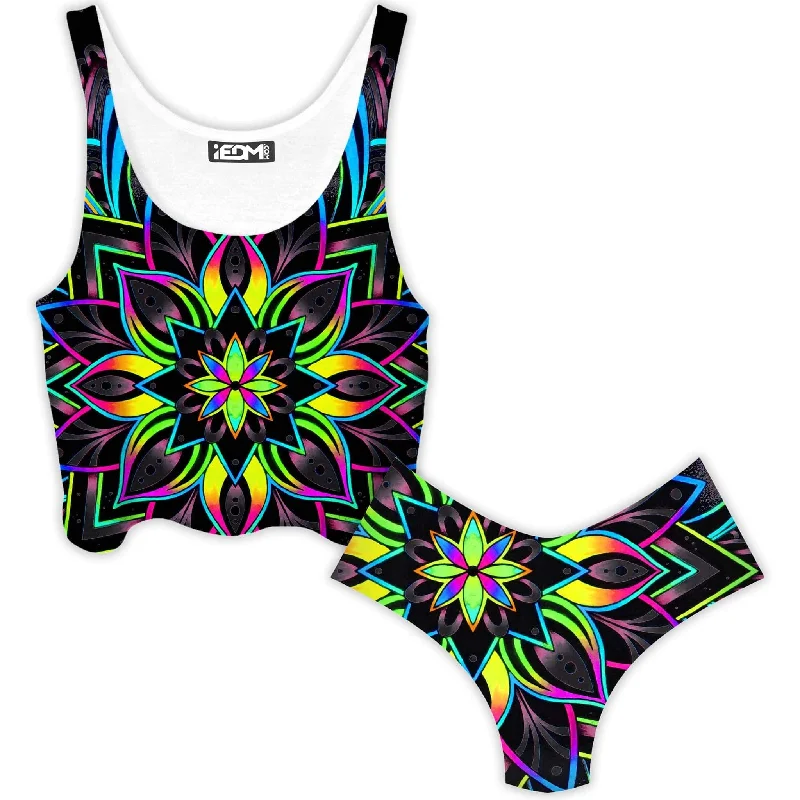 Radiance 2 Crop Top and Booty Shorts Combo Ribbed Striped Patterned