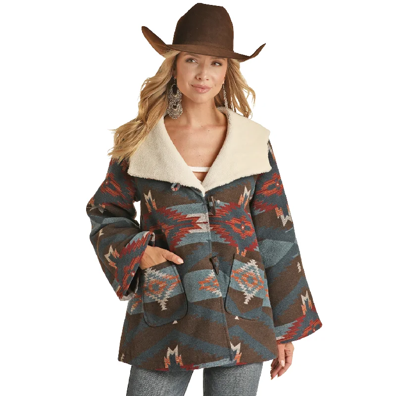Powder River® Ladies Teal Aztec Wool Cape Coat PRWO92RZZ0-81 Parka Down Jacket Wool Coat Powder River® Ladies Teal Aztec Wool Cape Coat PRWO92RZZ0-81 Parka Down Jacket Wool Coat
