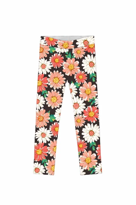 Pick Me Lucy Cute Floral Daisy Print Leggings - Girls Trendy Minimalist Leggings