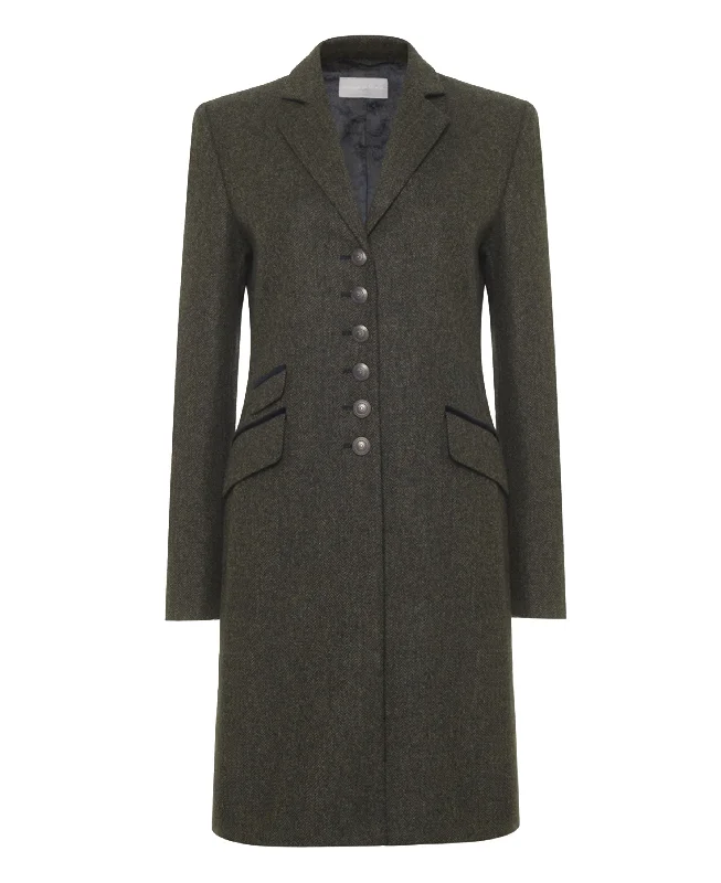 Catherine Coat - Olive Navy Welt Pockets Slit Pockets Flap Pockets