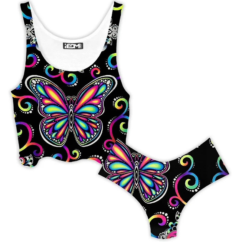 Butterfly Vibez Crop Top and Booty Shorts Combo Summer Crop Top Casual Short Sleeve