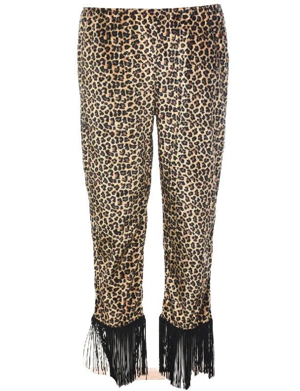 Leopard Print Velour Fabric Trousers - W26 L20 Trousers Satin Smooth