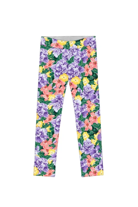 Hello May Lucy Cute Floral Printed Summer Leggings - Girls Fashionable Solid Color Tights