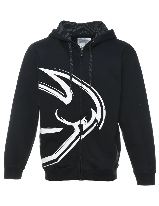 Black & White Printed Hoodie - L Hoodie with Slit Hem Functional Movement