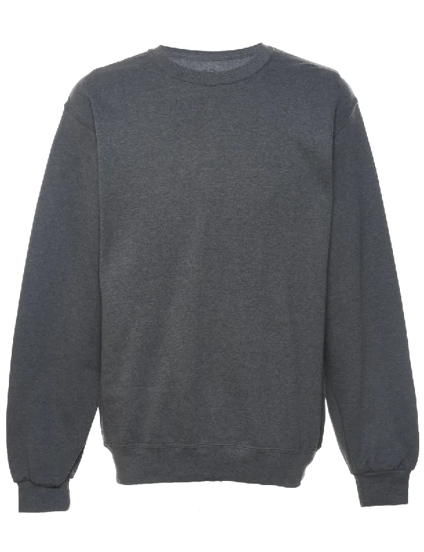 Dark Grey Plain Sweatshirt - M Hoodie with Frayed Bohemian Relaxed