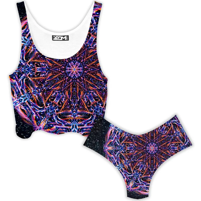 Stargate Prism Crop Top and Booty Shorts Combo Spandex Blend Rayon Blend Denim Blend