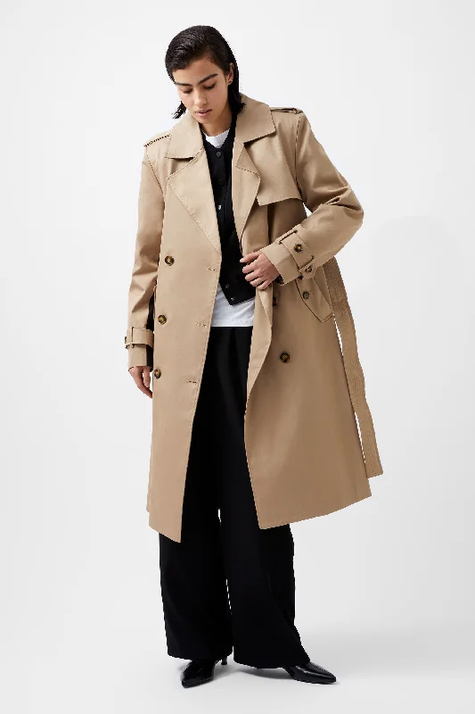 Coco Twill Trench Coat Autumn Camel - French Connection Vent Hem Cuff