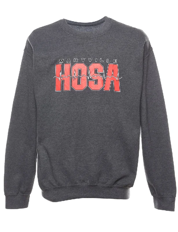 Maryville Hosa Grey & Red Printed Sweatshirt - L Hoodie with Front Slit Layering Stylish Maryville Hosa Grey & Red Printed Sweatshirt - L Hoodie with Front Slit Layering Stylish