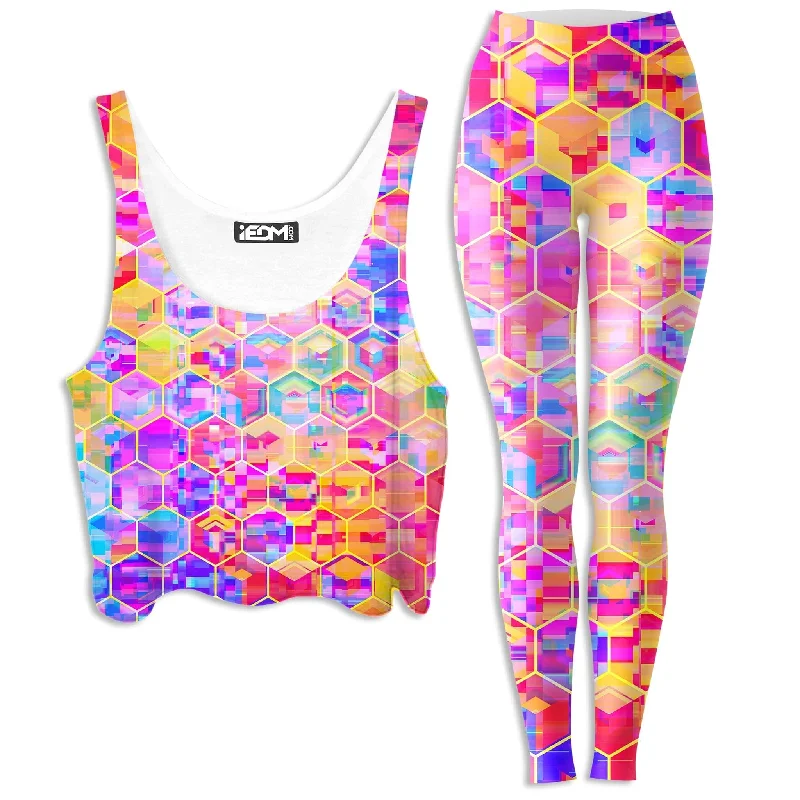 Spectral Cubes Crop Top and Leggings Combo Knit Fabric Woven Fabric Fleece Fabric