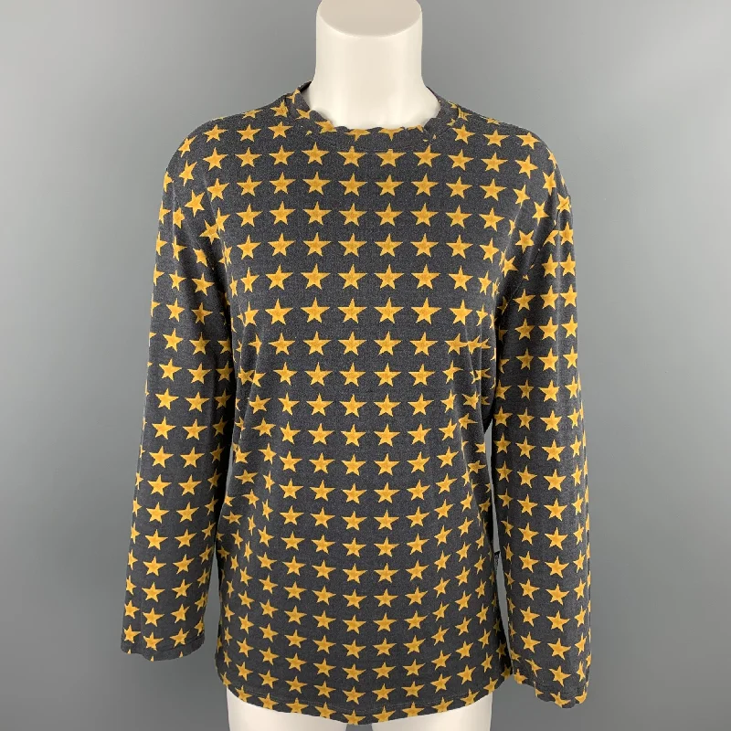 VERSUS by GIANNI VERSACE Size L Charcoal & Gold Cotton Blend Pullover - Womens Button Front Sweater VERSUS by GIANNI VERSACE Size L Charcoal & Gold Cotton Blend Pullover - Womens Button Front Sweater