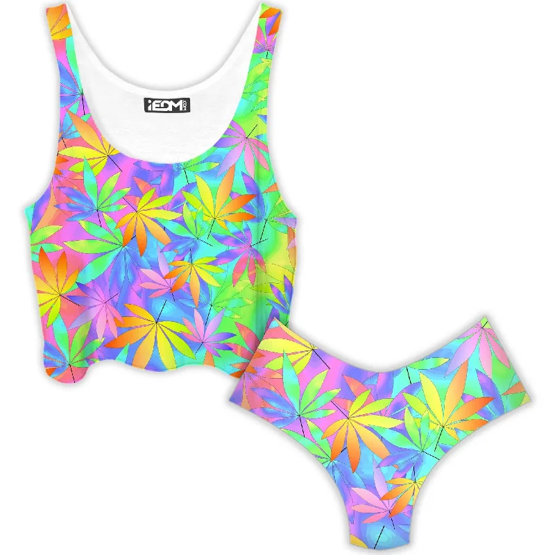 Take a Little Trip Crop Top and Booty Shorts Combo Chenille Blend Fleece Blend Nylon Blend