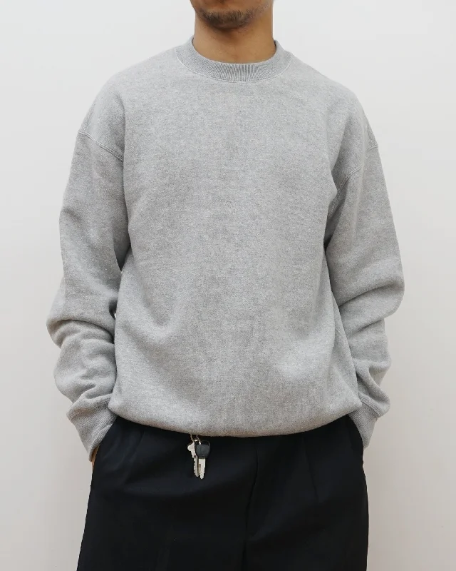 Loopwheel Crewneck Sweatshirt / Gray Hoodie with Hood Adjustable Protection