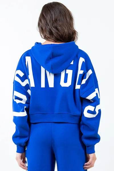 American Bazi Letter Graphic Long Sleeve Drawstring Cropped Hoodie Hoodie with Contrast Stitching Detailed Premium