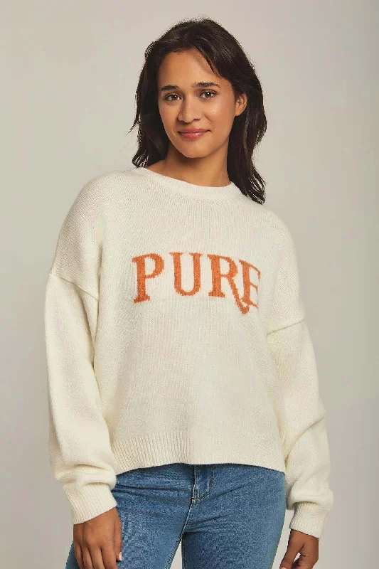 Women Pullover Basic High Neck Off White Surplice Neck Pullover