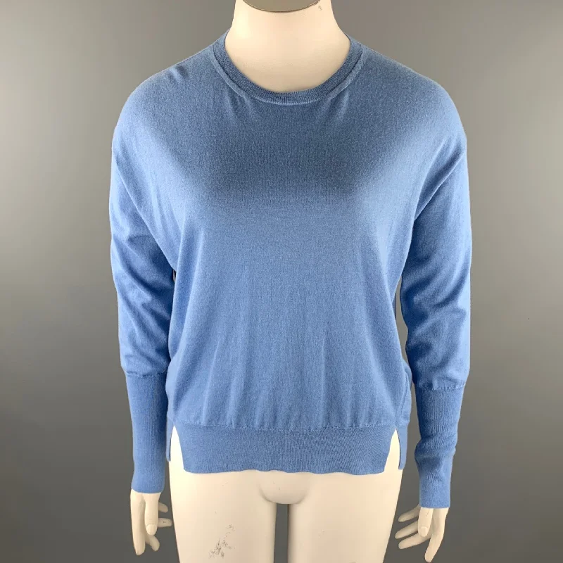 GIORGIO ARMANI Size 12 Light Blue Cashmere Slit Pullover Sweater Angora Wool Cozy