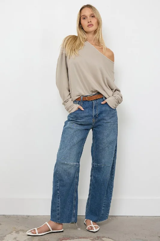MAGGIE OFF SHOULDER MESH BACK PULLOVER Tapered Sleeve Pullover