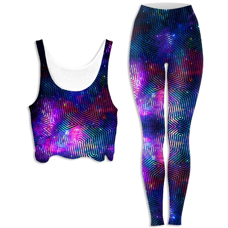 Celestial Finger Print Crop Top and Leggings Combo Cotton Fabric Linen Fabric Terry Fabric