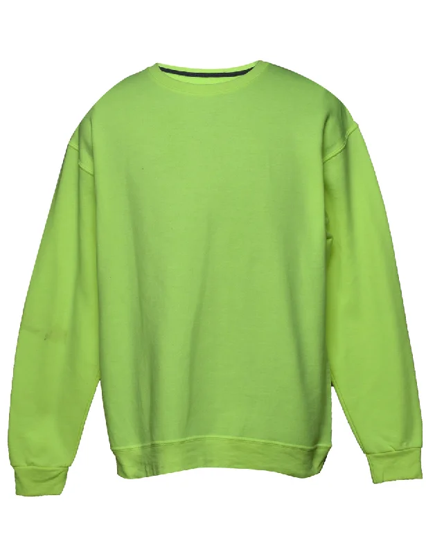 Lime Green Plain Sweatshirt - L Hoodie with Hem Raw Edge Edgy Unfinished