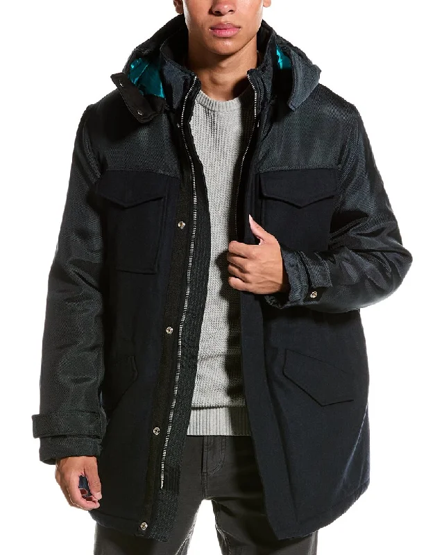 Armani Exchange Caban Wool-Blend Coat Striped Polka Dot Solid