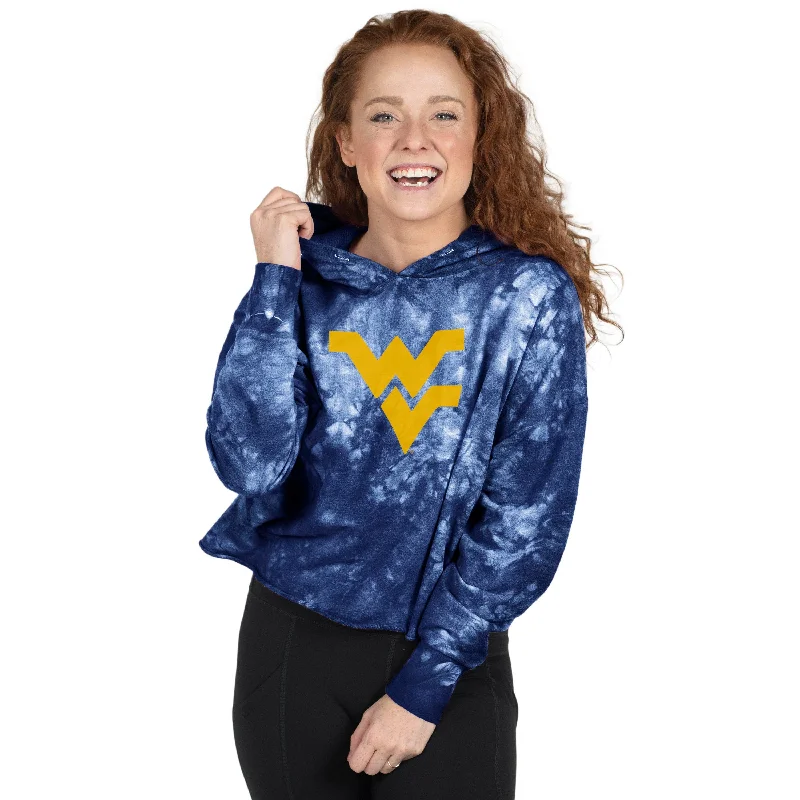 WVU Cropped Tie Dye Hoodie Hoodie with Button Placket Classic Preppy