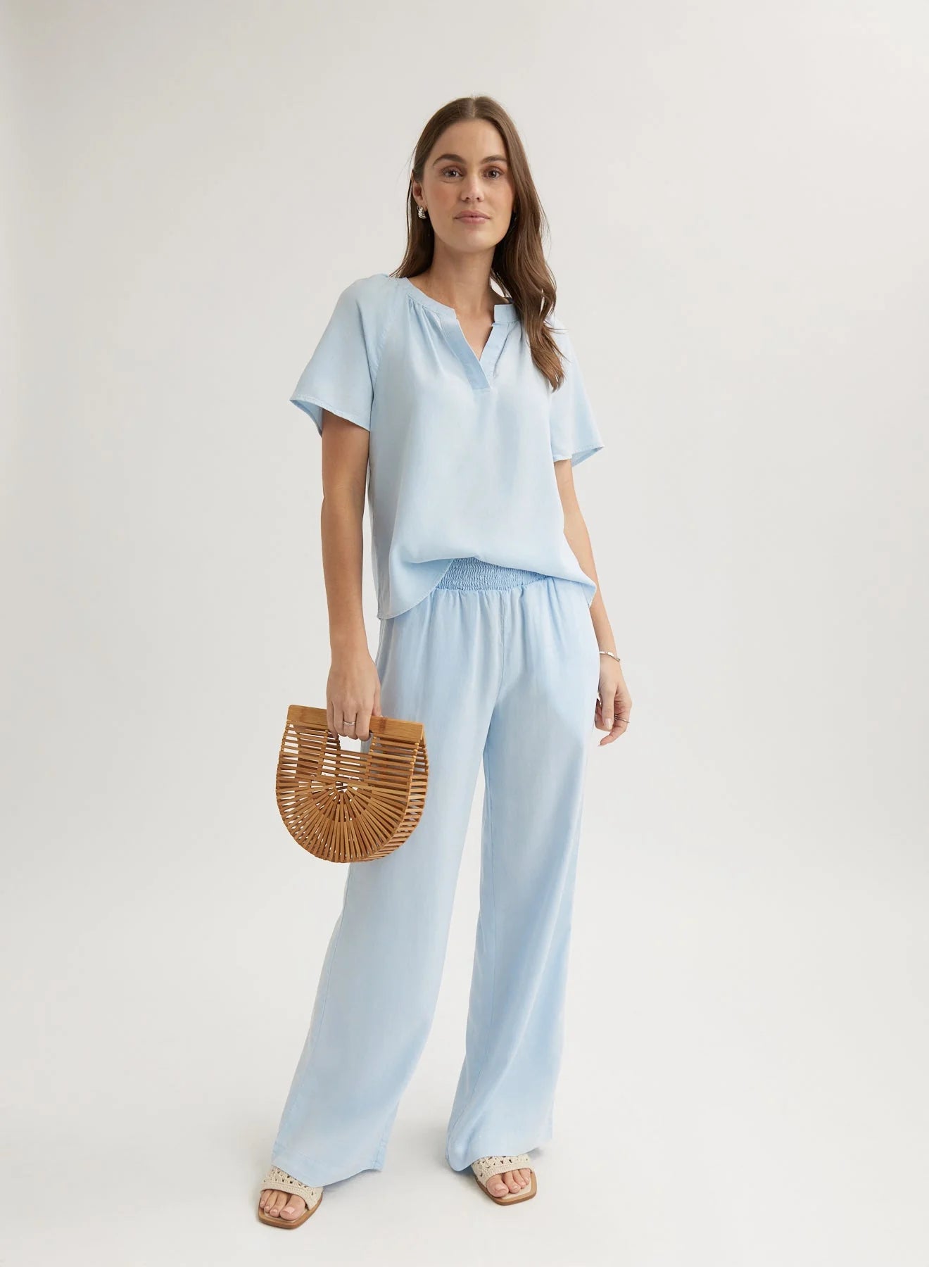 Bella Dahl Flowy Short Sleeve Pullover - Clear Water One Shoulder Top