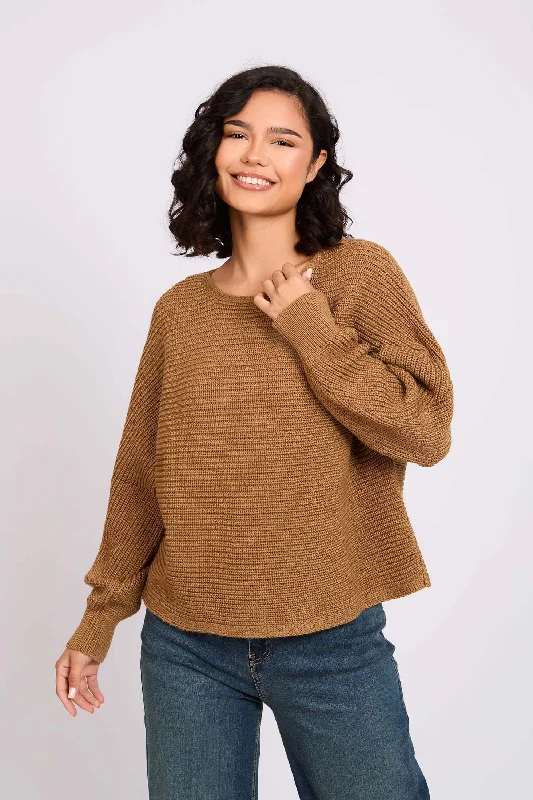 Women Pullover Oversize Cropped Beige Deep Neck Pullover