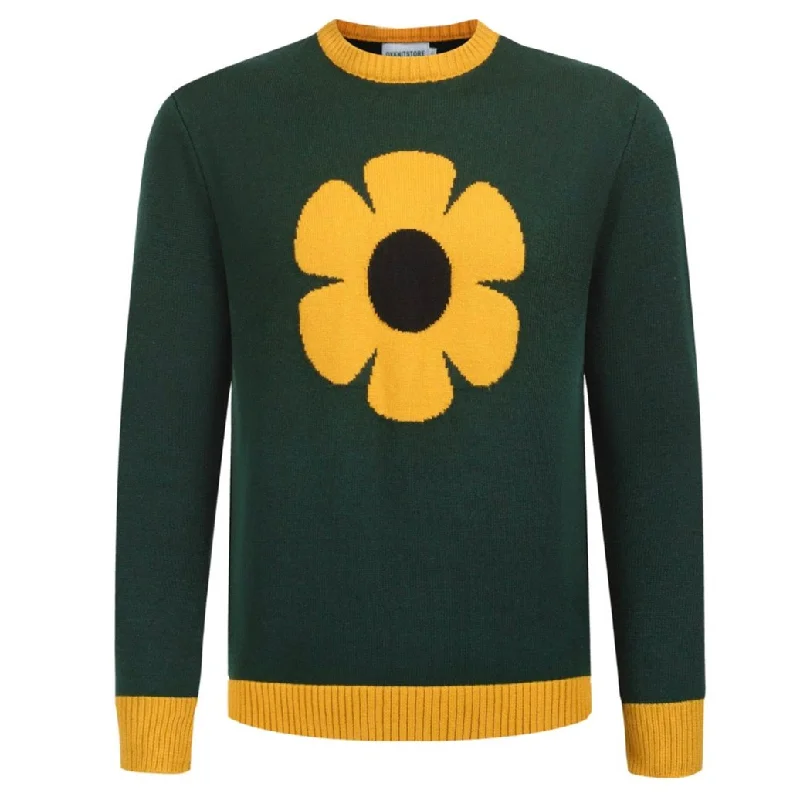 Men's Green Floral Sweater – Retro Sunflower Design Knit Pullover for Bold, Stylish Looks Box Sleeve Comfort Men's Green Floral Sweater – Retro Sunflower Design Knit Pullover for Bold, Stylish Looks Box Sleeve Comfort
