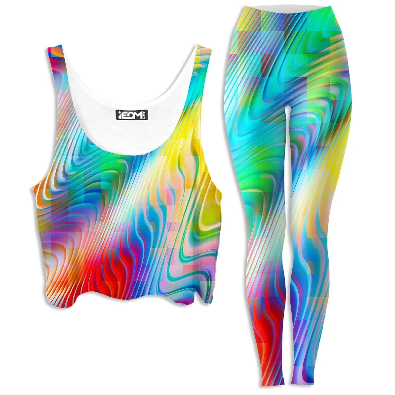 Rainbow Prism Crop Top and Leggings Combo Zippered Front Buttoned Front Snap Front