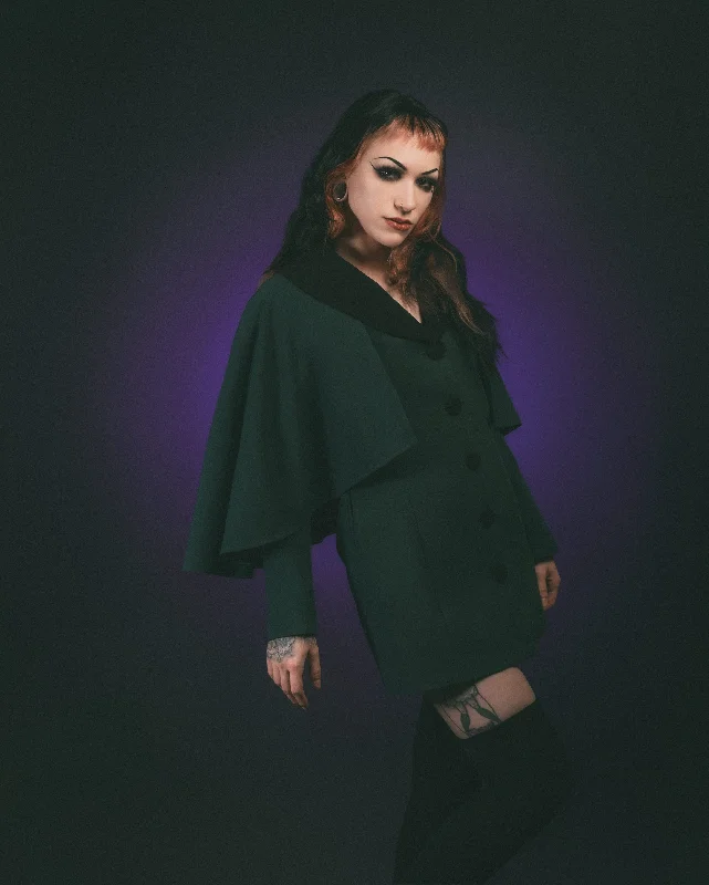 The Ghost Host Caped Coat Asymmetrical Collar Hooded Zippered