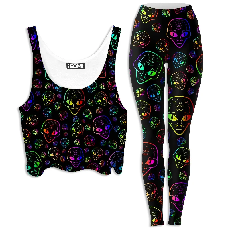 Alien Invasion Crop Top and Leggings Combo Graphic Embroidered Appliqued