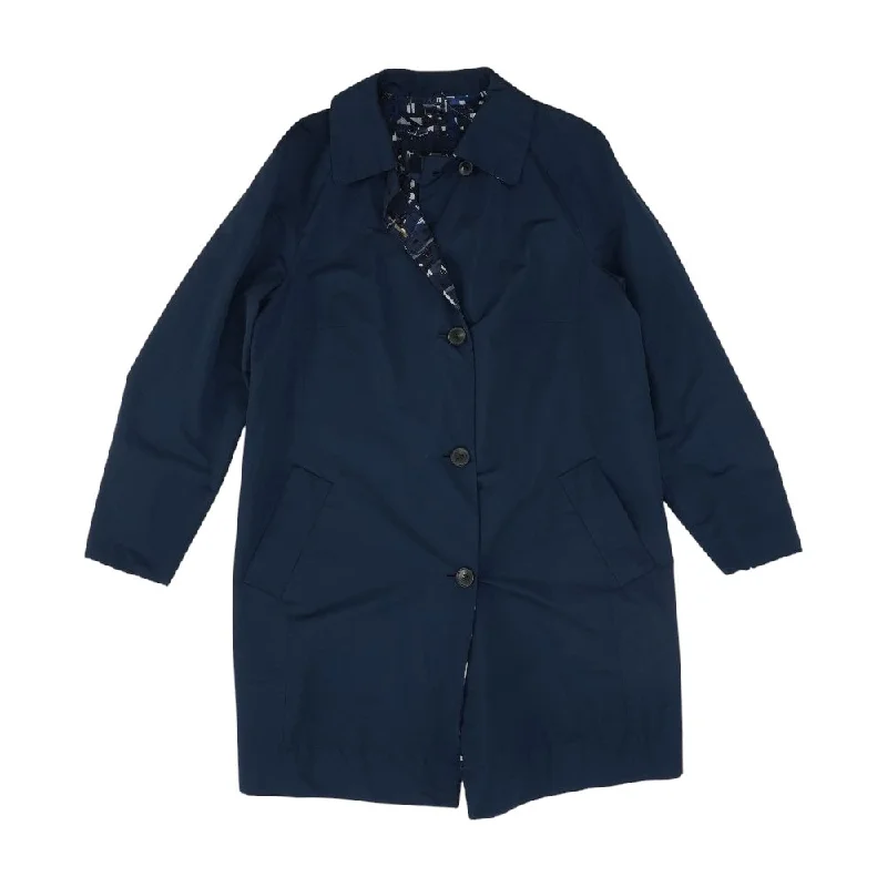 Reversible Silk Blend Button-Front Walking Coat Mesh Canvas Denim