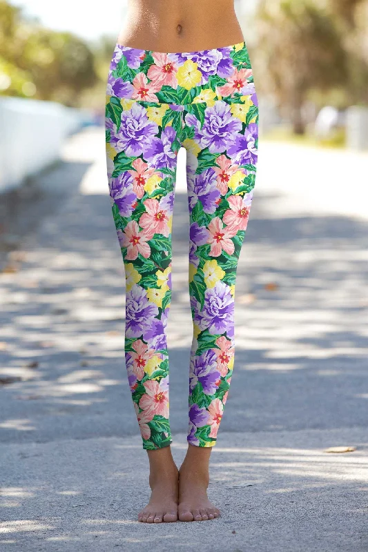 Hello May Lucy Floral Printed Performance Leggings - Women Cozy Cotton Leggings