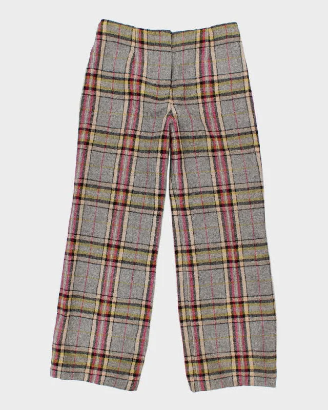 Womens Grey and Pink Plaid Wool Straight Leg Trousers - M Trousers Denim Blue