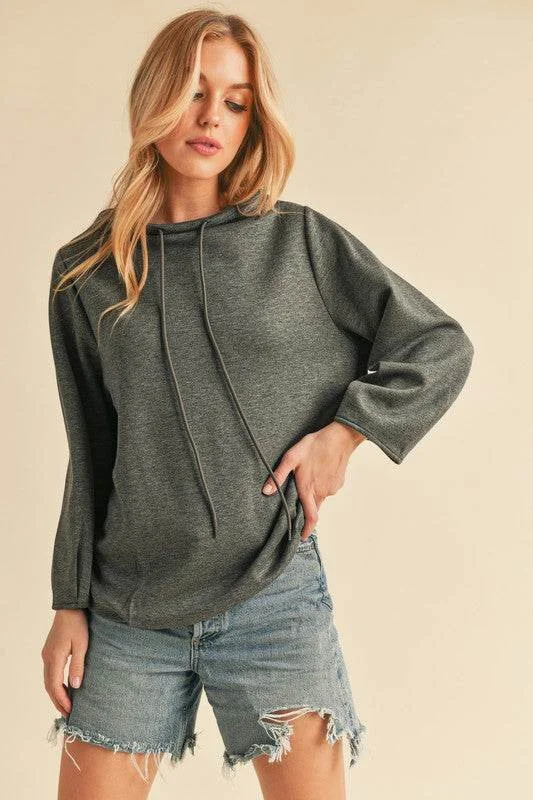 Aemi + Co Lightweight Drawstring Mock Neck Sweatshirt in Charcoal Hoodie with Belted Waist Structured Tailored Aemi + Co Lightweight Drawstring Mock Neck Sweatshirt in Charcoal Hoodie with Belted Waist Structured Tailored