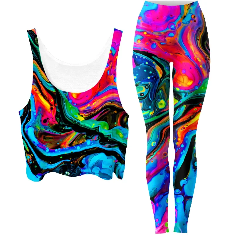 Funkadelic Crop Top and Leggings Combo Cashmere Blend Cotton Blend Poly Blend