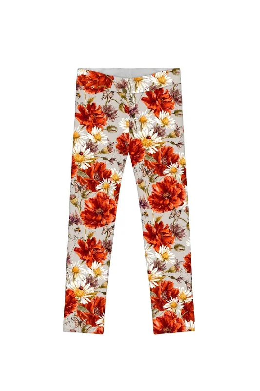 In The Wheat Field Lucy Cute Grey Floral Print Legging - Girls Stylish Compression Fit Leggings
