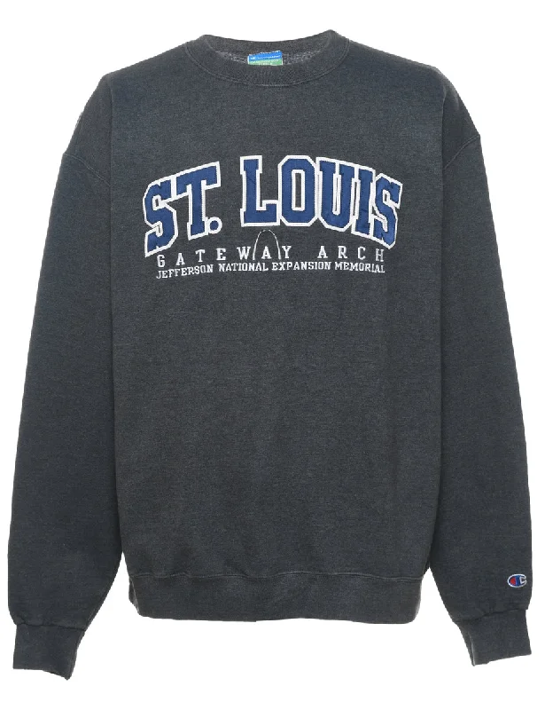 Champion St. Louis Dark Grey Embroidered Sweatshirt - XL Hoodie Crop Top Short Trendy Champion St. Louis Dark Grey Embroidered Sweatshirt - XL Hoodie Crop Top Short Trendy