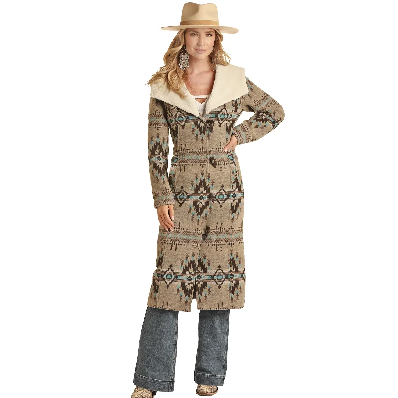 Powder River Outfitters® Ladies Aztec Wool Long Coat PRWO92RZYZ-26 Quilted Jacket Anorak Windbreaker Powder River Outfitters® Ladies Aztec Wool Long Coat PRWO92RZYZ-26 Quilted Jacket Anorak Windbreaker