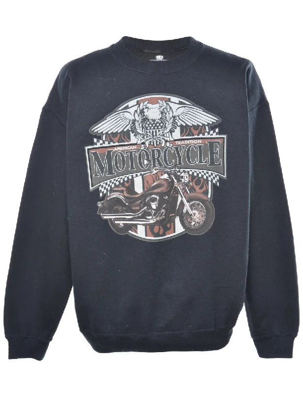 Motorcycle Printed Sweatshirt - L Hoodie with Camouflage Military Edgy