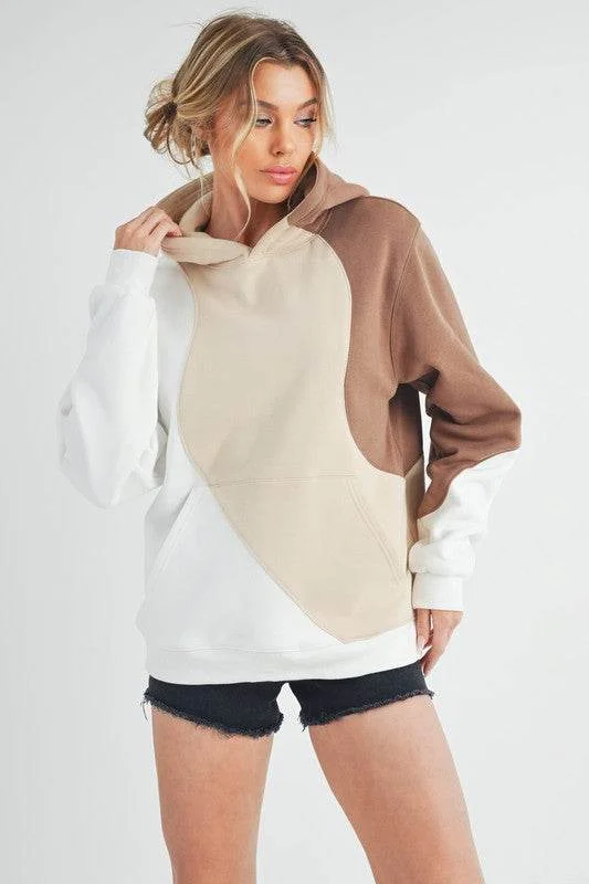 Aemi + Co Color Block Hoodie with Kangaroo Pocket Hoodie with Drop Shoulder Relaxed Streetwear Aemi + Co Color Block Hoodie with Kangaroo Pocket Hoodie with Drop Shoulder Relaxed Streetwear