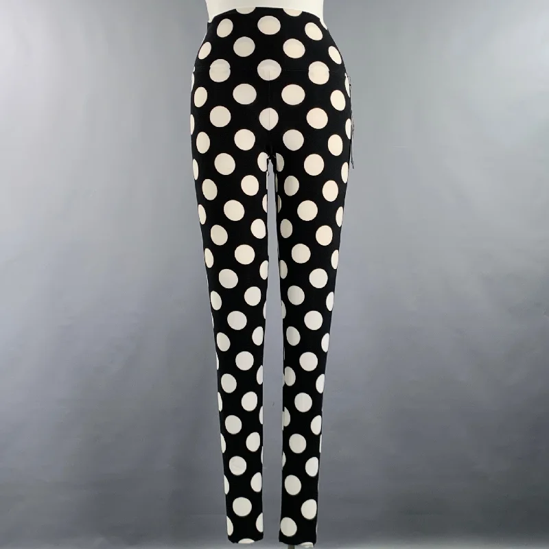 NORMA KAMALI Size L Black White Polyester Blend Polka Dot Footie Leggings Elegant Full-Body Leggings NORMA KAMALI Size L Black White Polyester Blend Polka Dot Footie Leggings Elegant Full-Body Leggings