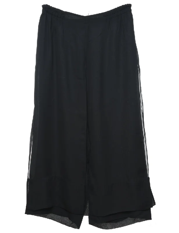Flared Leg Black Casual Trousers - W30 L26 Trousers Elastic Waist Soft