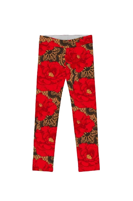 Hot Tango Lucy Cute Red Floral Printed Knit Leggings - Girls Trendy Tie-Dye Leggings Hot Tango Lucy Cute Red Floral Printed Knit Leggings - Girls Trendy Tie-Dye Leggings