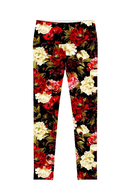 Put Your Crown On Lucy Black Floral Print Leggings - Women Trendy Mesh Leggings