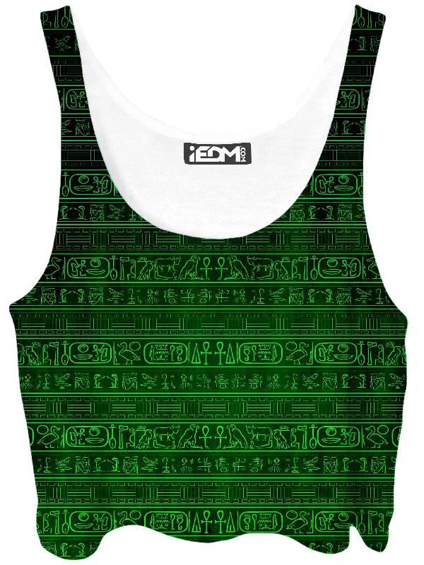Green Glyphs Crop Top Real Fur Shearling Chenille