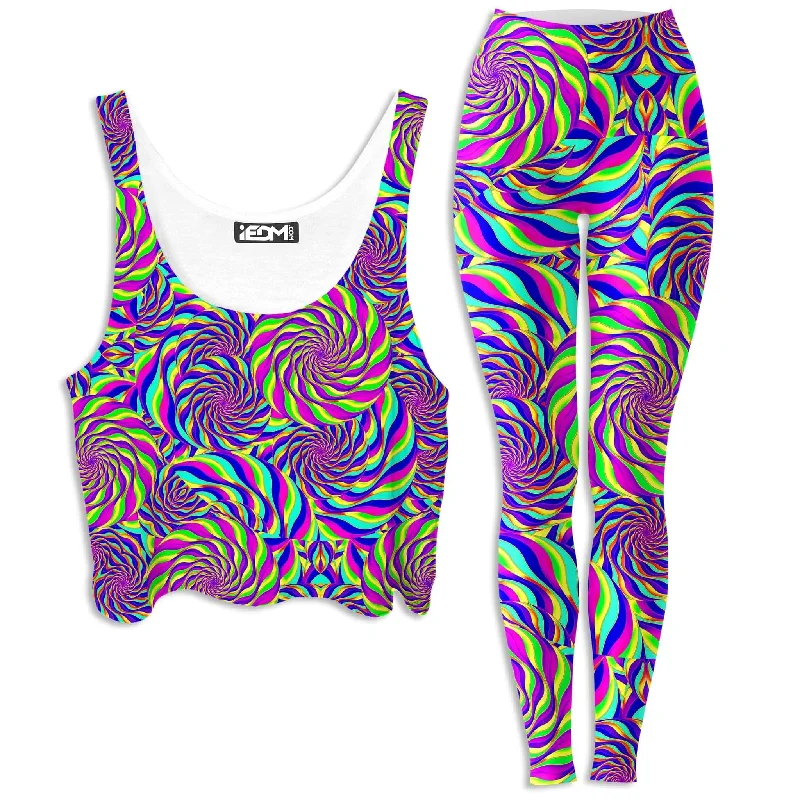 Spinzone Crop Top and Leggings Combo Denim Fabric Leather Fabric Suede Fabric