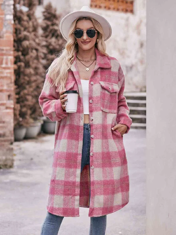 Sianna Plaid Dropped Shoulder Slit Coat Wool Cashmere Tweed
