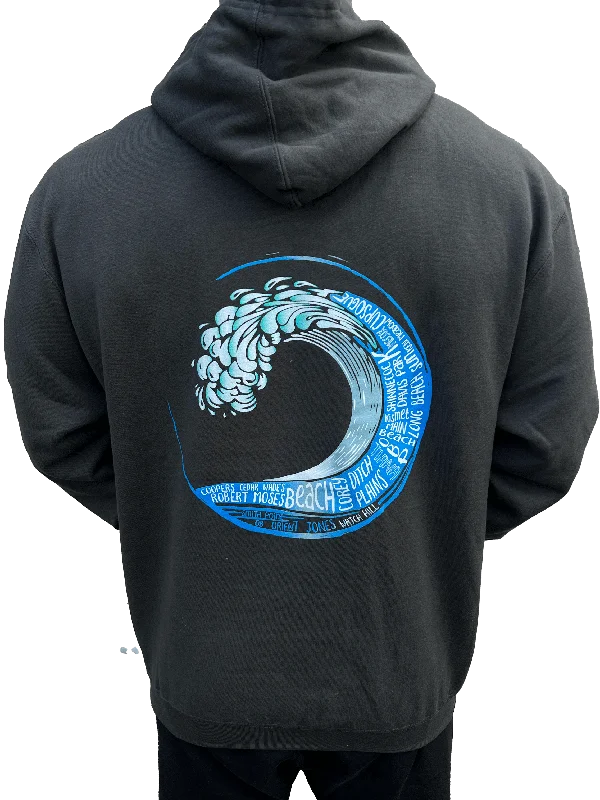 Long Island Strong Beach Wave Hoodie (Charcoal) Hoodie with Drawstring Waist Adjustable Fitted Long Island Strong Beach Wave Hoodie (Charcoal) Hoodie with Drawstring Waist Adjustable Fitted