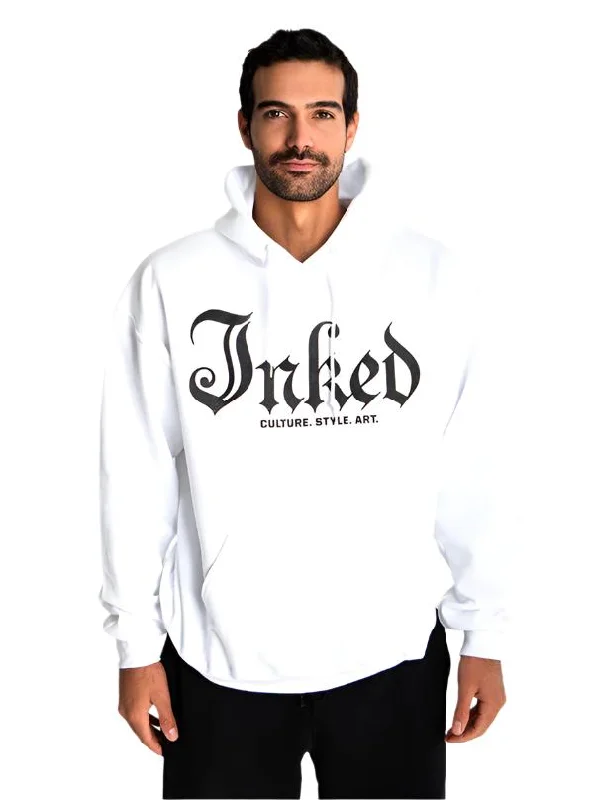 Unisex Inked Mag Logo Hoodie - White Hoodie with Relaxed Fit Easy Casual